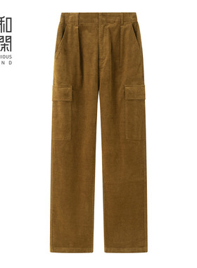 中和休闲秋冬女裤复古纯色灯芯绒工装裤宽松舒适直筒裤子CLKC4021