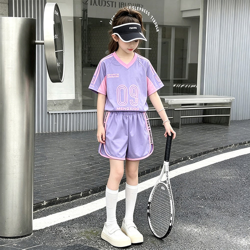 女童夏季篮球服短袖短裤两件套