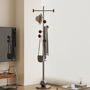 复古小型衣架落地卧室杆式客厅简易进门胡桃木挂衣架高级极简立式