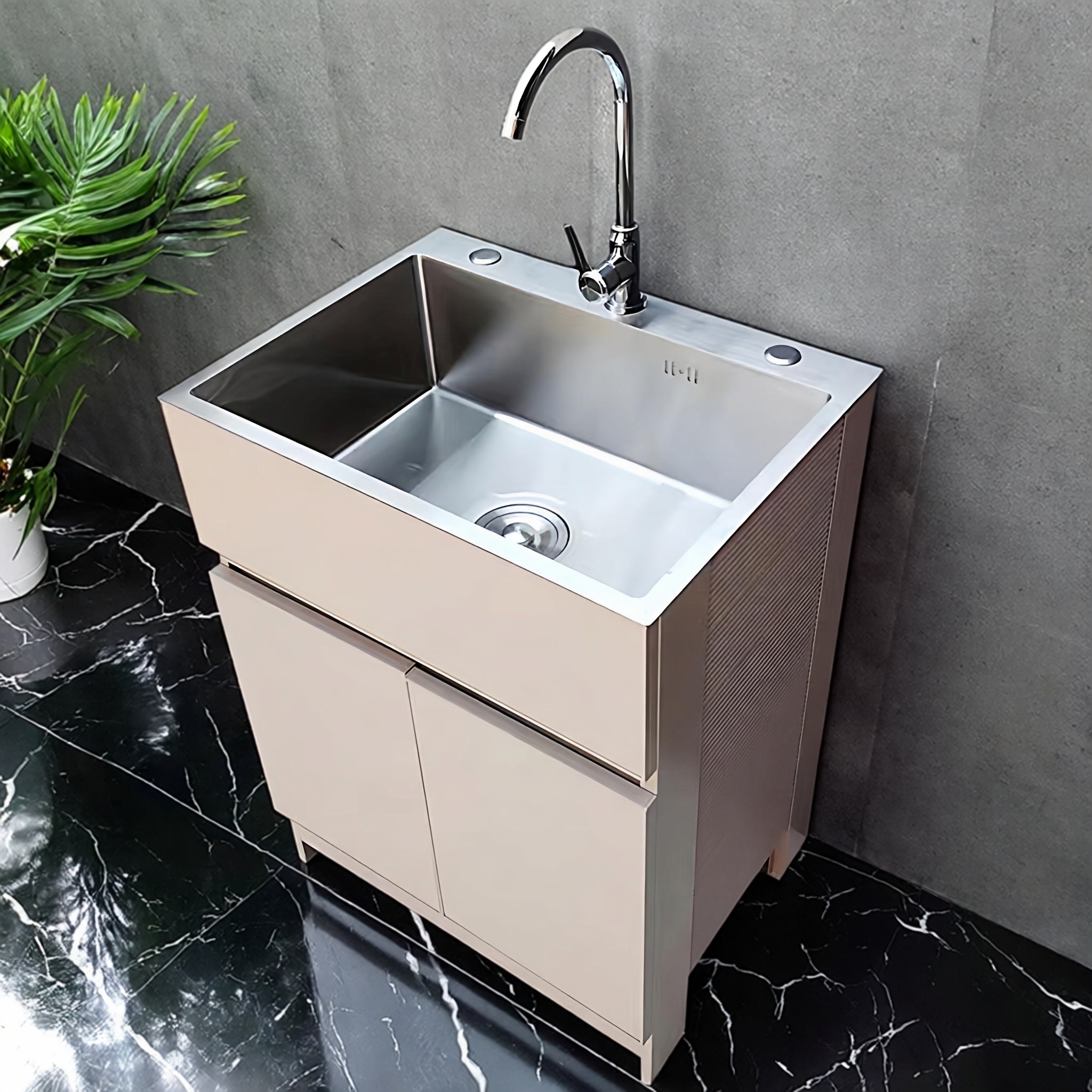 304不锈钢水槽户外一体 阳台太空铝洗衣柜洗手池落地家用浴室柜