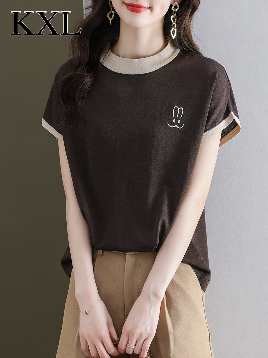 独特别致高级感上衣女夏季欧洲站小衫薄款天丝针织衫冰丝短袖t恤