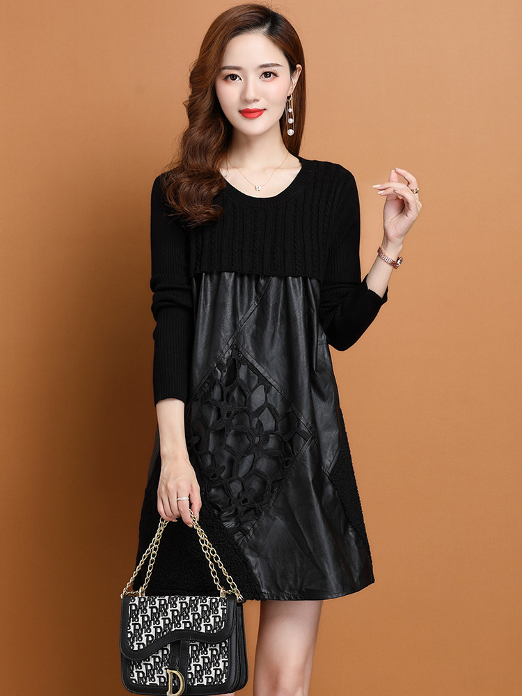 小个子毛衣连衣裙女中长款秋季2023新款时尚遮屁股针织打底裙洋气