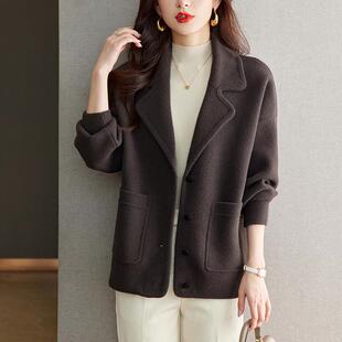 春装 领羊绒针织上衣开衫 毛呢外套女春秋2025新款 西装 洋气大码 时尚