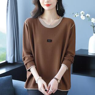 毛衣显瘦打底洋气长袖 胖妈妈春季 女宽松加大码 圆领针织衫 上衣 新款