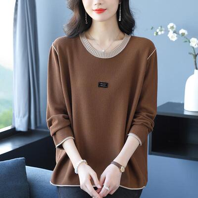 胖妈妈春季新款圆领针织衫女宽松加大码毛衣显瘦打底洋气长袖上衣
