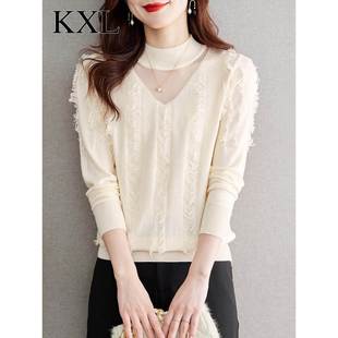 高级感超好看毛衣女春秋冬半高领内搭打底衫 欧货漂亮针织上衣 新款