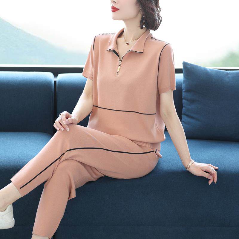 休闲时尚运动服套装女2026夏季T恤新款中年妈妈装洋气减龄两件套