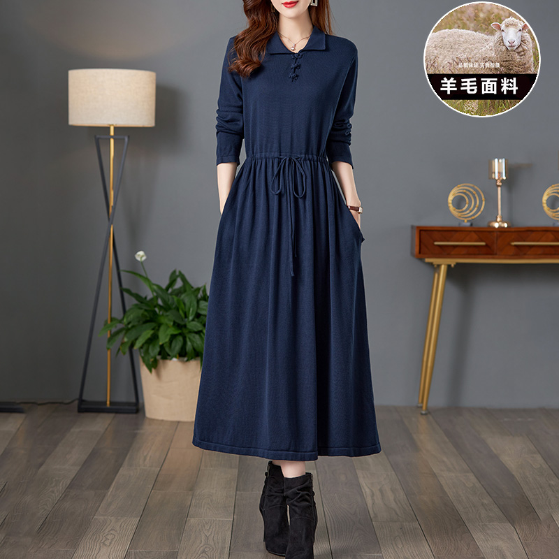 长款羊毛连衣裙子女2023秋季新款长袖大码宽松胖mm羊绒针织毛衣裙