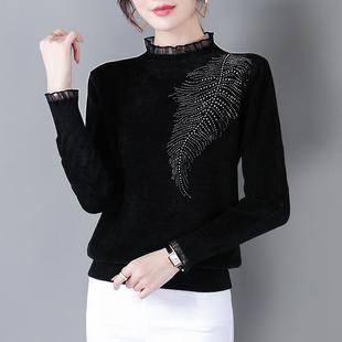 天鹅绒打底衫女秋冬季内搭可外穿女士毛衣洋气厚中领加绒2025新款