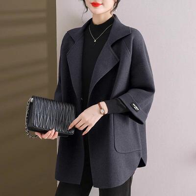 中年妈妈洋派双面呢外套女春秋2025新款秋冬大尺码风衣时尚羊绒大