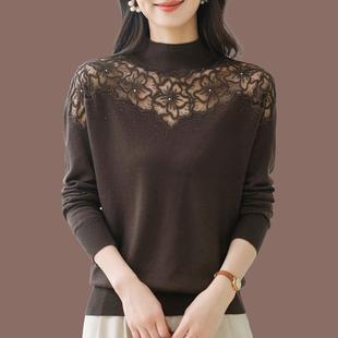 宽松遮肚子镂空网纱羊绒羊毛衫 大码 上衣 百搭打底针织衫 阔太太时尚