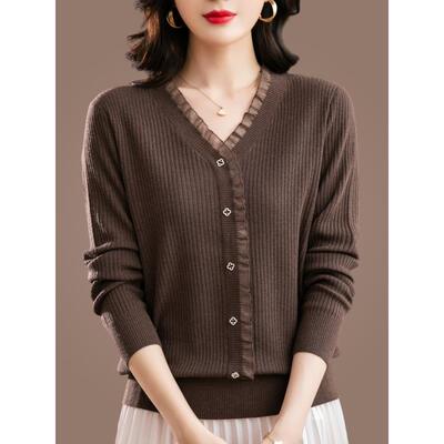 中年妈妈装春秋季冰丝针织衫长袖宽松上衣女加肥加大码桑蚕丝T恤