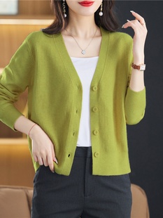 早秋v领小款针织开衫女薄款外套2025新款外搭短款薄毛衣春秋披肩