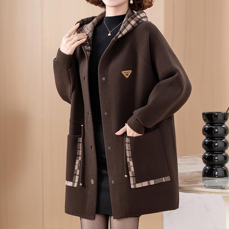 秋冬新款双面羊绒休闲外套胖mm200斤女加肥大码遮肚显瘦毛呢大衣