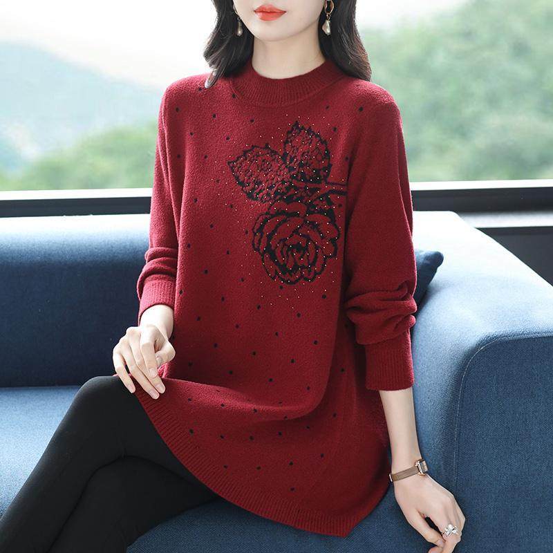 秋冬季加厚保暖毛衣女中长款不起球针织打底衫加肥大码宽松羊毛衫