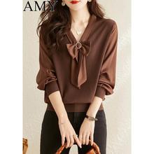 2025早秋新款V领短款气质打底针织衫轻熟风长袖拼接假两件上衣女