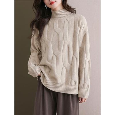 半高领麻花毛衣女款2025新款秋冬加厚大码宽松套头粗线针织打底衫