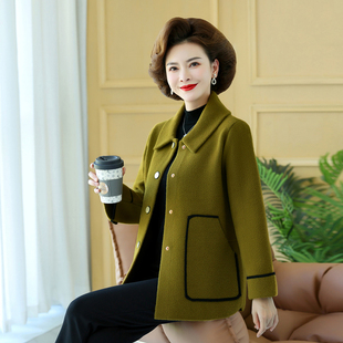 中年妈妈春秋装洋气毛呢子外套加肥加大中老年女双面羊绒大衣短款