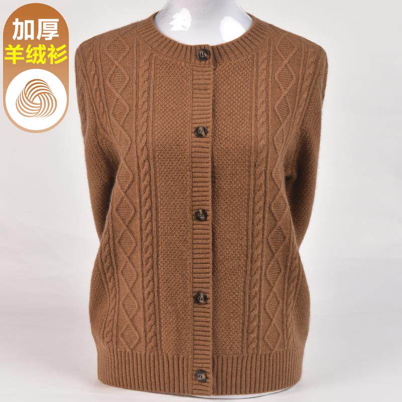 加厚羊毛开衫女2025秋冬新款圆领宽松外套中老年妈妈针织羊绒毛衣