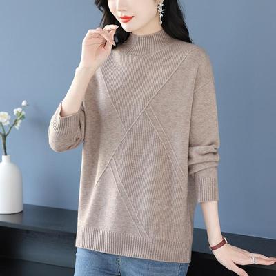妈妈装秋冬内搭半高领毛衣女宽松加肥大码羊毛衫洋气打底羊绒上衣