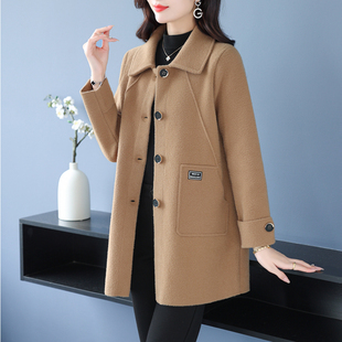 女士毛呢外套女羊毛开衫中长款2025新款宽松大码显瘦纯色羊绒大衣