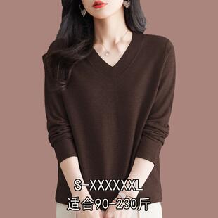 胖mm洋气春秋新款针织衫上衣2024纯色大码宽松打底羊绒羊毛衫毛衣