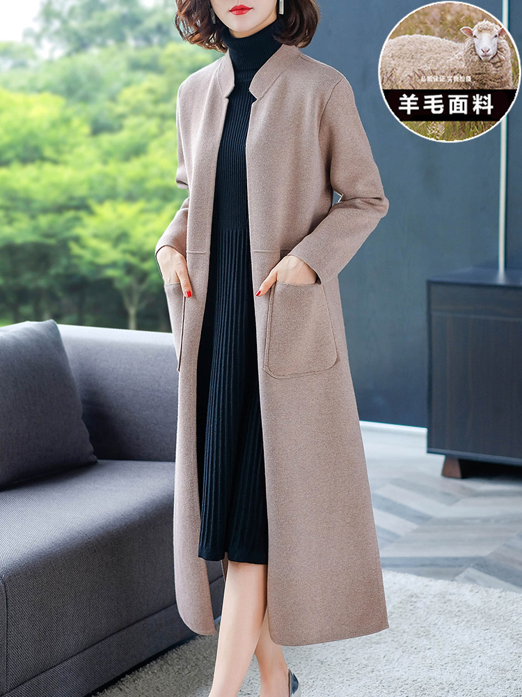 大码长款羊绒毛衣外套女2023秋冬季新款宽松针织羊毛开衫毛呢大衣