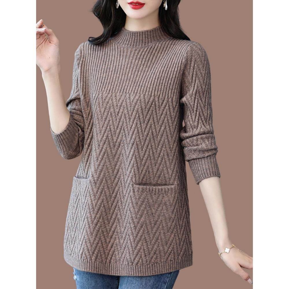 爆款羊毛衫中长款毛衣女新款冬季加厚妈妈装大码半高领针织打底衫