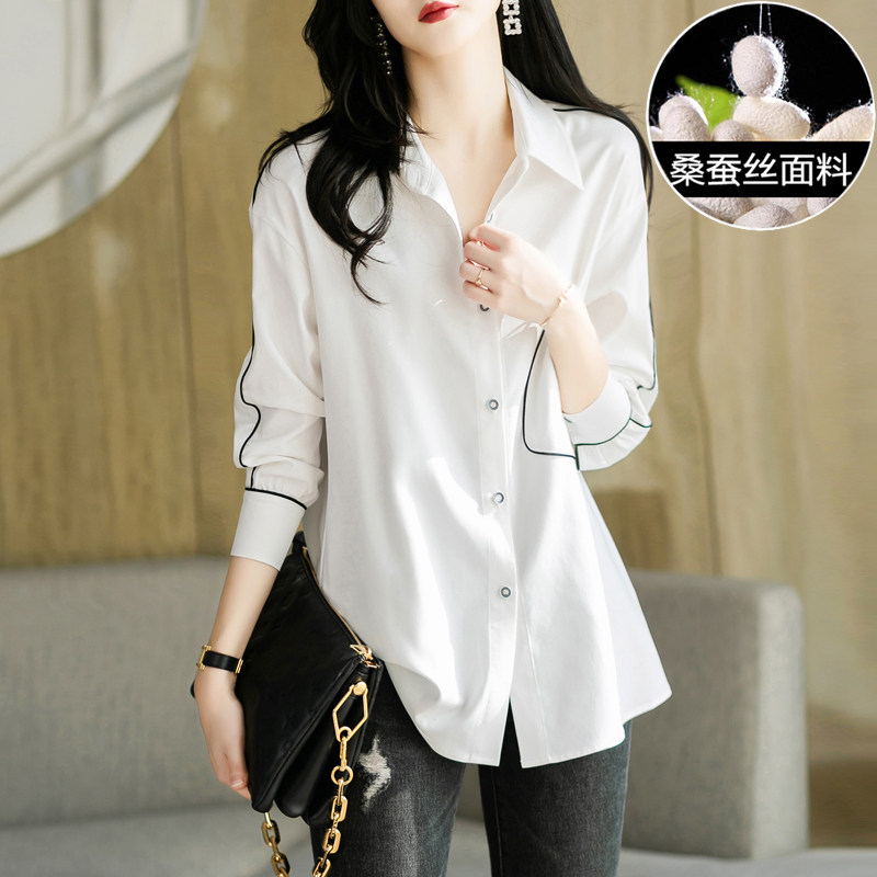杭州大码真丝白衬衫2025春秋季新款女宽松胖mm桑蚕丝衬衣长袖上衣