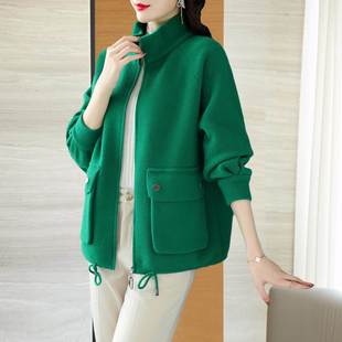 中年妈妈2024春秋时尚风衣双面呢羊绒大衣女大码宽松毛呢短款外套