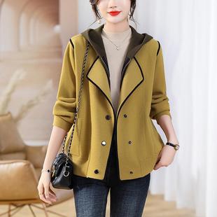 时尚西装领毛呢外套女士短款2025秋冬新款假两件开衫连帽羊绒大衣