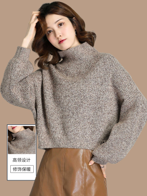高领毛衣女短款秋冬2025年新款内搭蝙蝠袖针织打底衫高腰上衣加厚