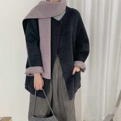 2025秋冬新款A字双面羊毛大衣女阔版韩系中长款小个子羊毛呢外套