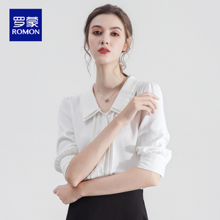 2026秋季新款雪纺白色衬衫女七分袖设计感小众职业正装气质衬衣
