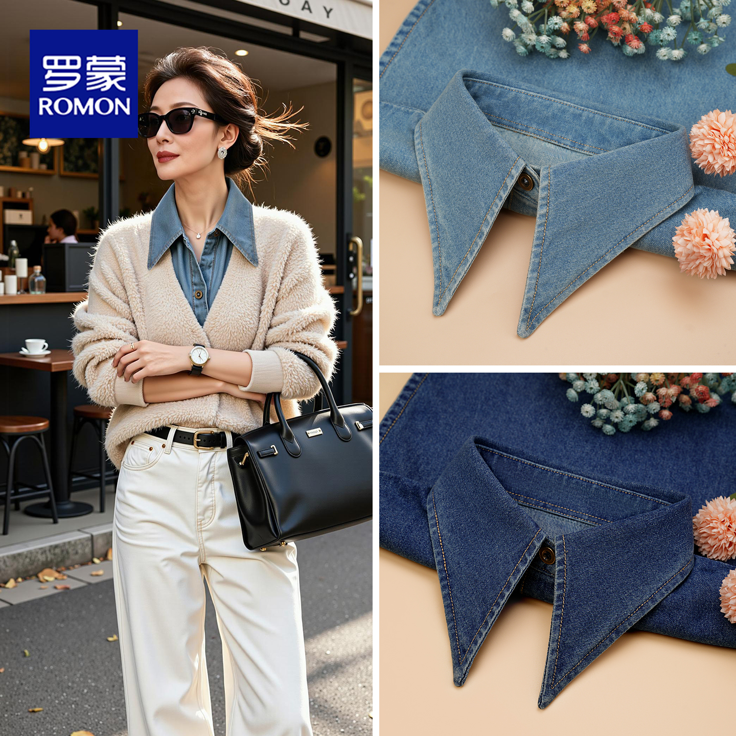 大尖领牛仔假领子女秋冬季