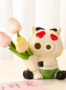 爱心猪花瓶摆件陶瓷艺术装饰