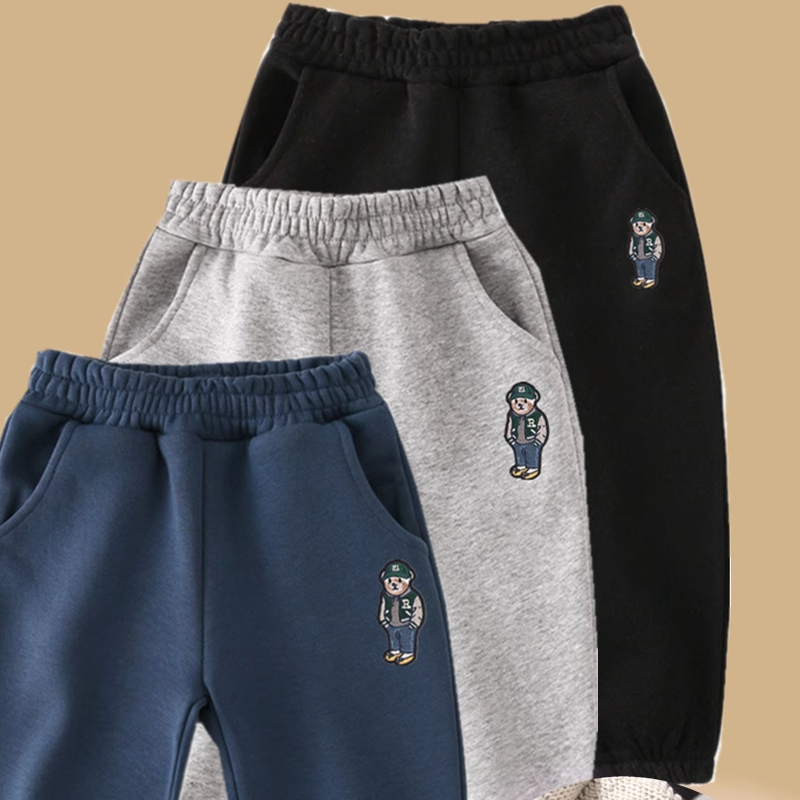 儿童刺绣小熊卫裤棉质长裤