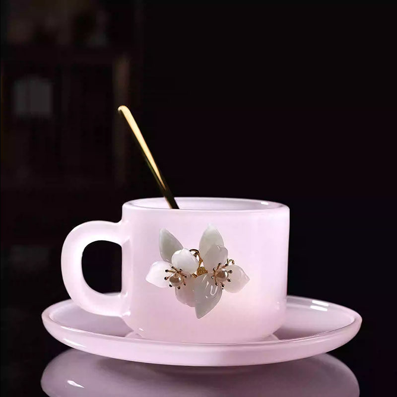粉色琉璃咖啡杯套装女士高颜值图片
