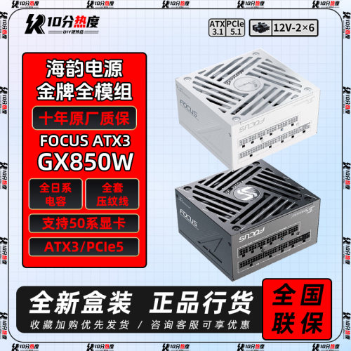 海韵FOCUS GX750 GX850 GX1000W ATX3.0 V4 V5峰睿金牌全模组电源