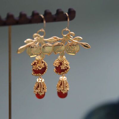 桃夭兰亭别院原创复古桃子耳饰小众设计感个性耳环旗袍汉服耳坠女