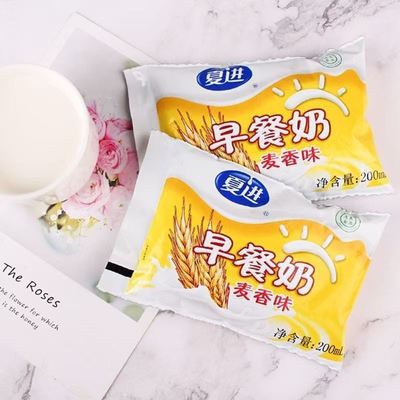 夏进早餐牛奶麦香味包装200ml每袋整箱袋装学生营养清真美味牛奶
