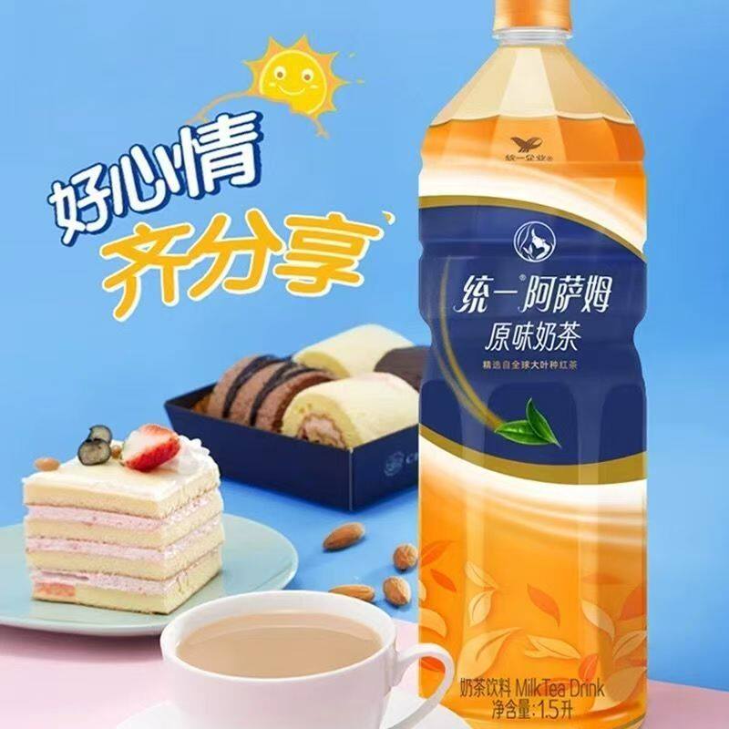 统一网红即饮奶茶1.5L每瓶饮料阿萨姆奶茶原味瓶装大瓶家庭畅饮