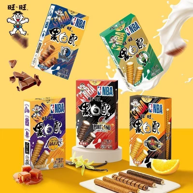 旺旺黑白配56g夹心卷NBA联名款蛋卷盒装解馋儿童零食休闲食品小吃