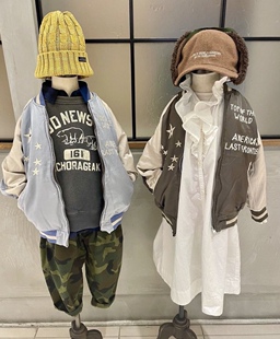 现货！原！夹棉刺绣地图绸缎棉衣美式棒球服外套亲子童装