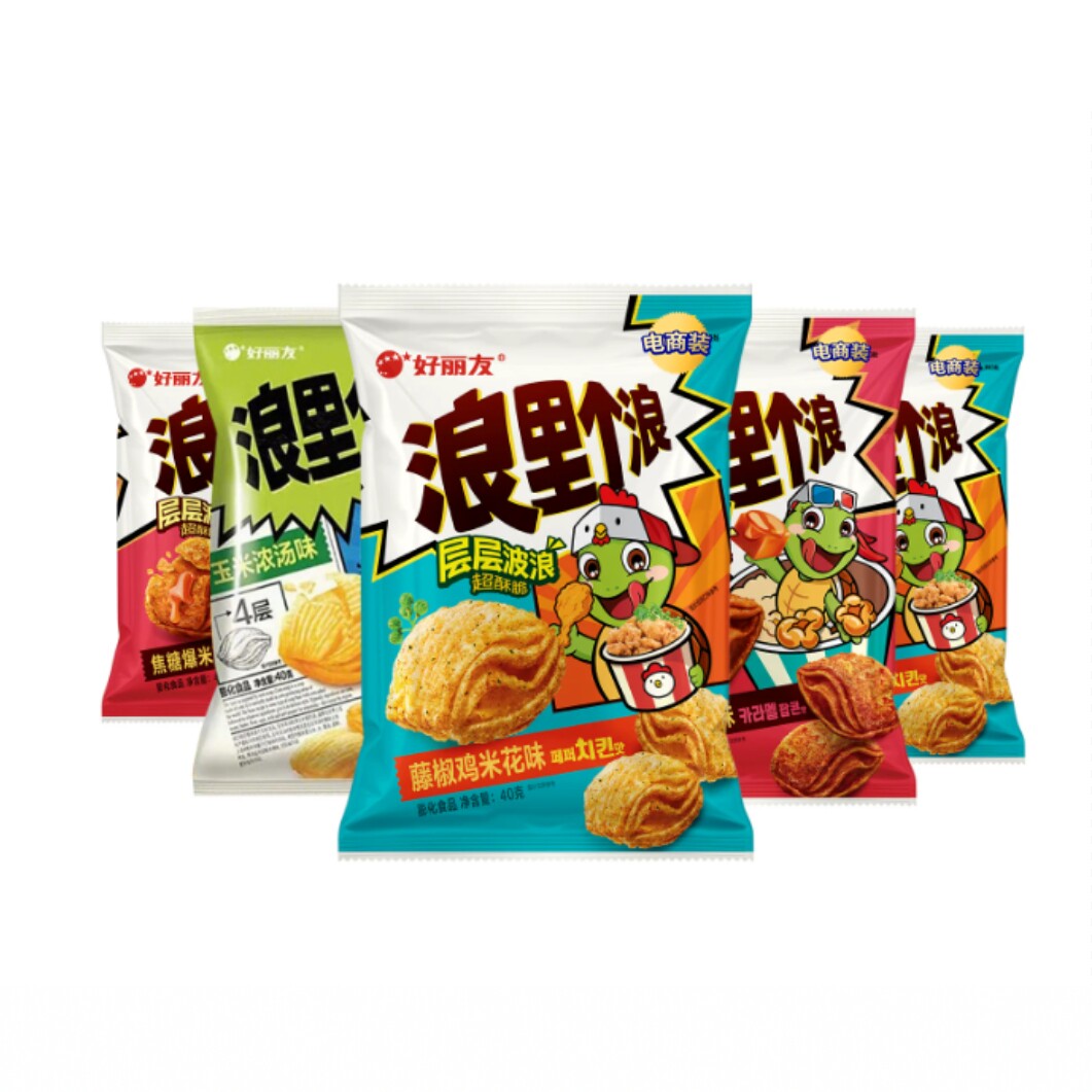 好丽友 浪里个浪多口味四层脆玉米烧烤味薯片膨化解馋休闲小零食