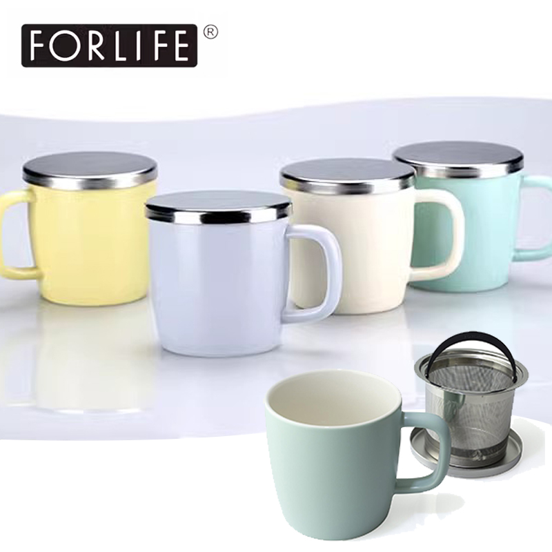 美国FORLIFE 露珠茶杯陶瓷杯耐热茶杯/带不锈钢过滤器茶杯水杯