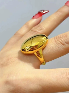 金店同款沙金仿真金镀金鸽子蛋戒指女款ins硬金磨砂亮面金珠指环