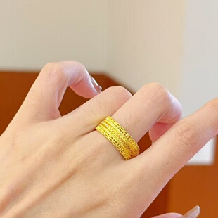 仿真金沙金黄金色腰缠万贯戒指女气质指环轻奢古法实心小众百搭