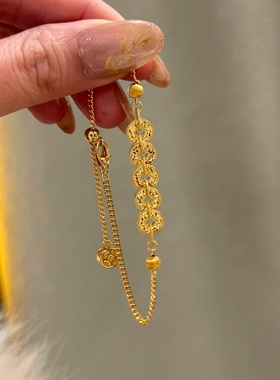 金店同款沙金仿真金碎碎冰五帝钱手链女款轻奢设计百搭手饰气质