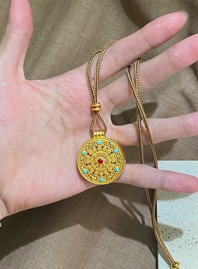 金店同款沙金仿真金红蓝珠罗盘吊坠中式国风项链送礼小众设计女款